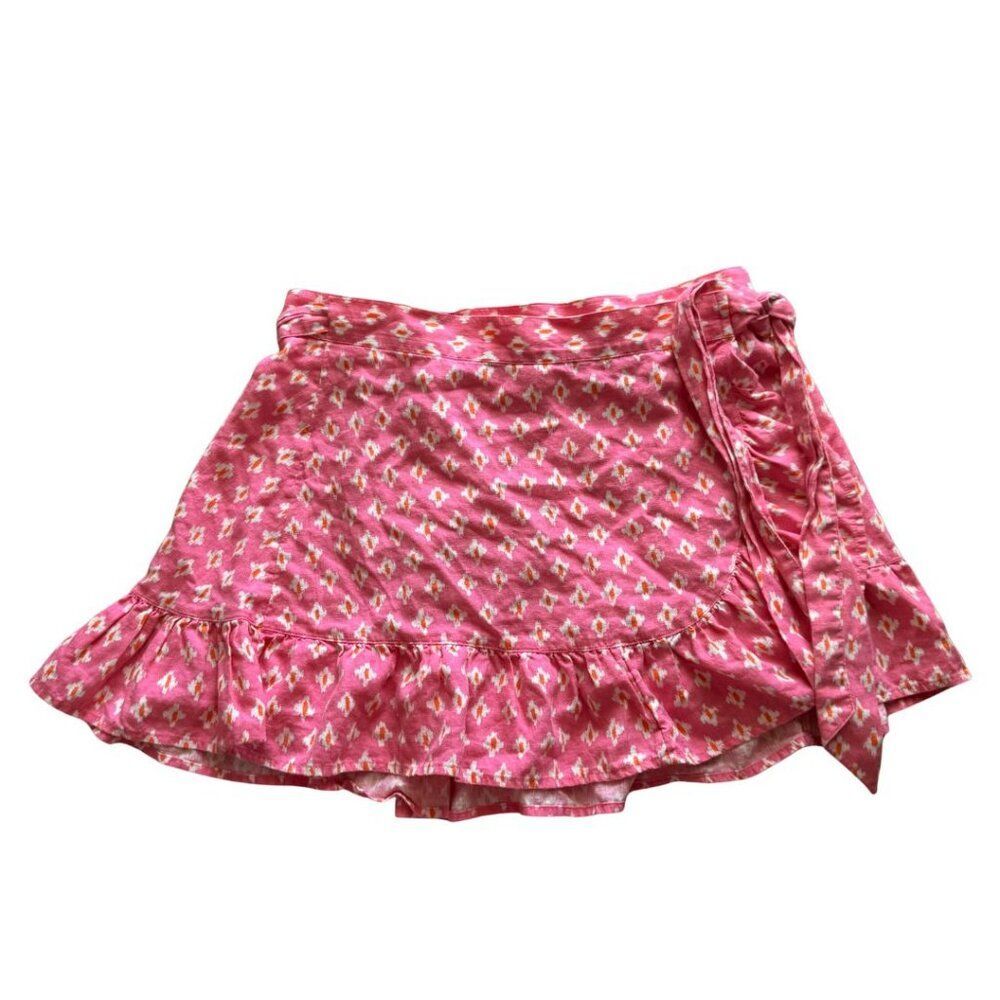 Aerie Wrap Ruffle Mini Skirt - Pink Orange White, Medium (M), NWOT